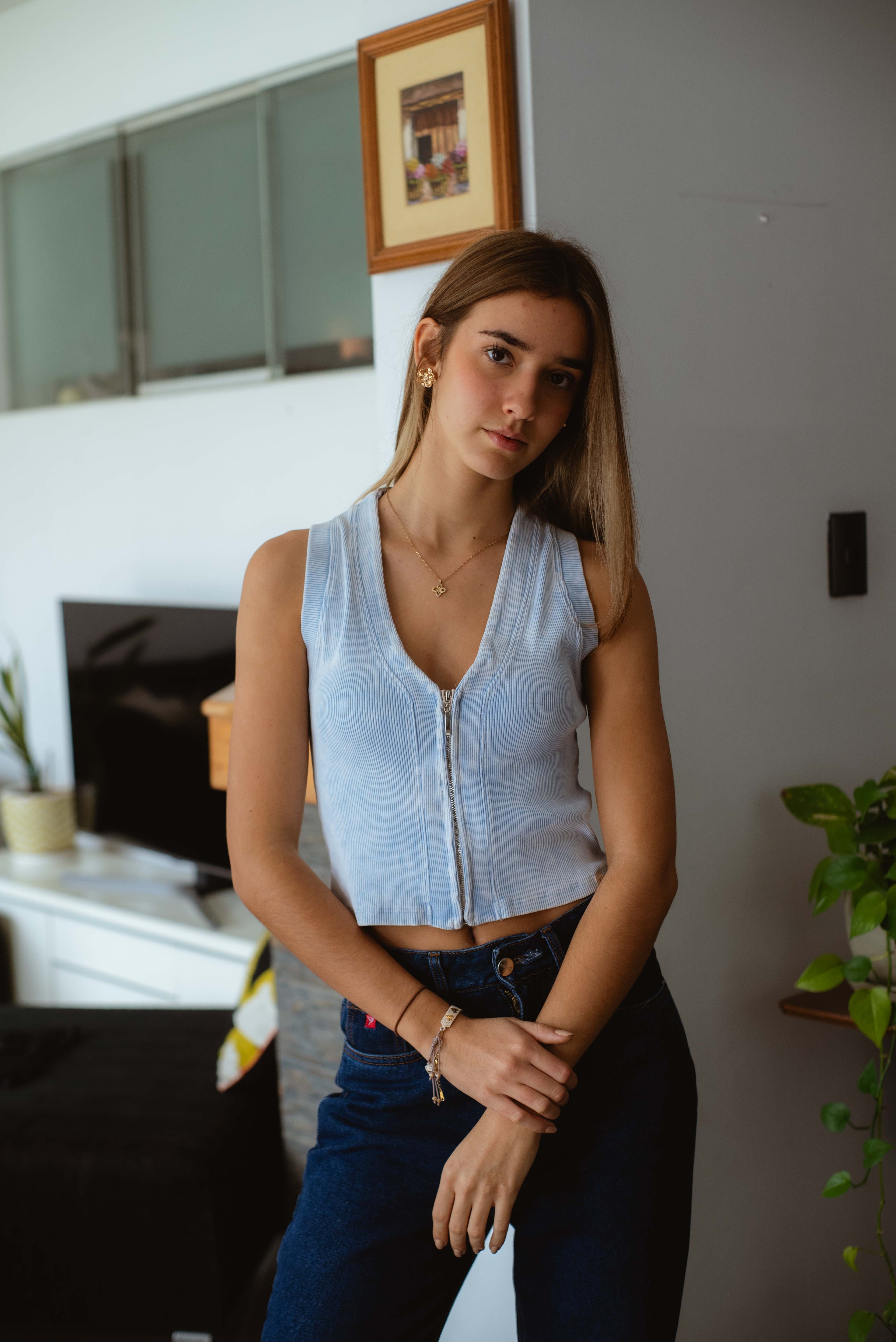 Top Rib Mare – Celeste Desgastado